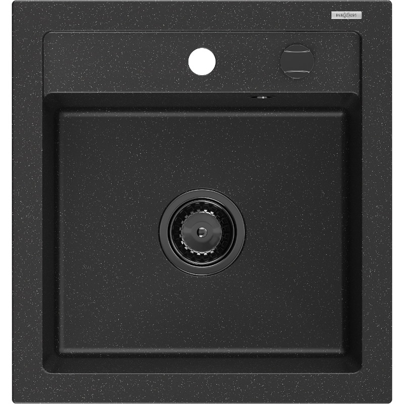 Mexen Vito évier en granit 1 bac 520 x 490 mm, noir/métallisé argent, siphon noir - 6503521000-73-B