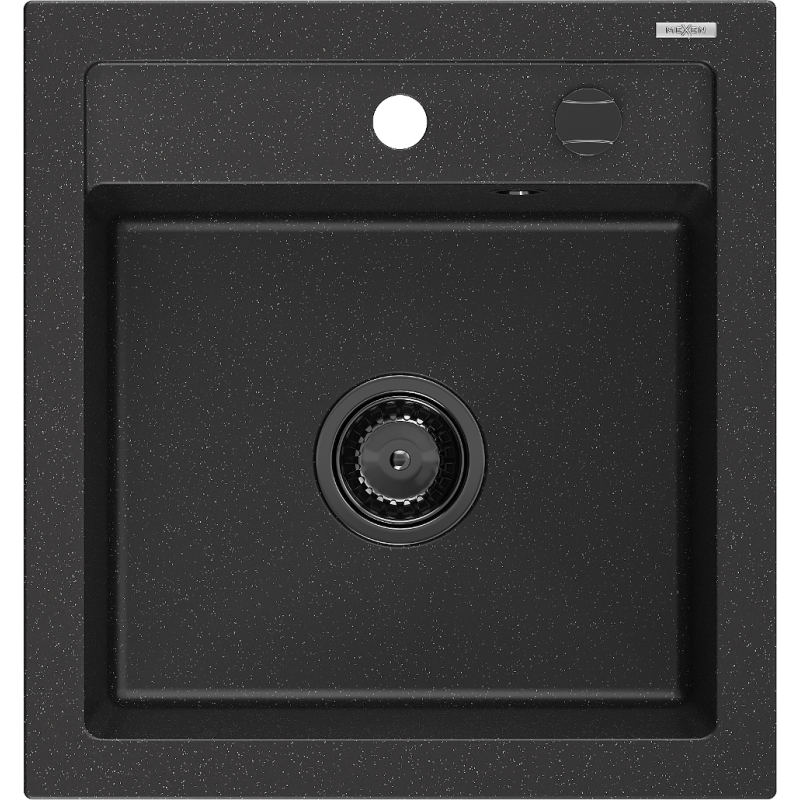Mexen Vito Granitspüle 1-beckig 520 x 490 mm, schwarz/silber metallic, schwarze Syphon - 6503521000-73-B
