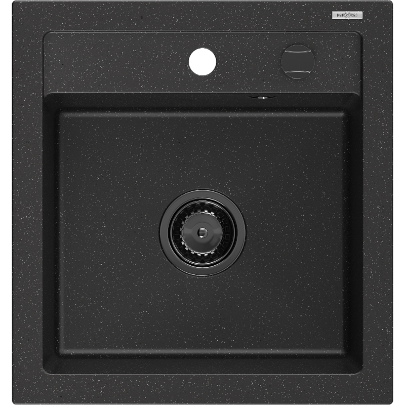 Mexen Vito zlewozmywak granitowy 1-komorowy 520 x 490 mm, czarny/srebrny metalik, syfon czarny - 6503521000-73-B