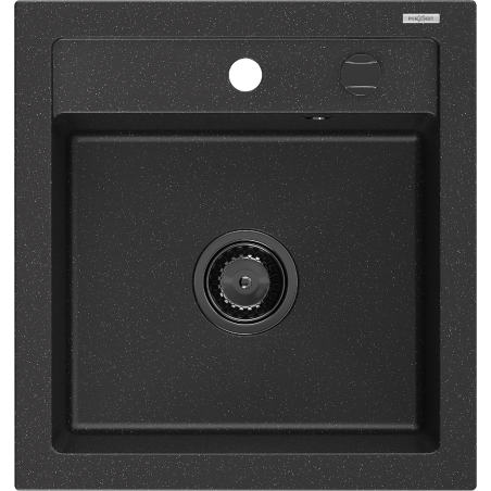 Mexen Vito fregadero de granito de 1 seno 520 x 490 mm, negro/plateado metálico, sifón negro - 6503521000-73-B