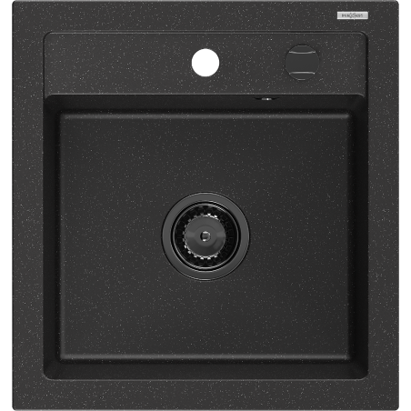 Mexen Vito granieten spoelbak 1-komor 520 x 490 mm, zwart/zilveren metallic, zwarte sifon - 6503521000-73-B
