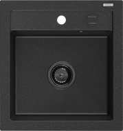 Mexen Vito fregadero de granito de 1 cubeta 520 x 490 mm, negro/metálico plateado, sifón negro - 6503521000-73-B