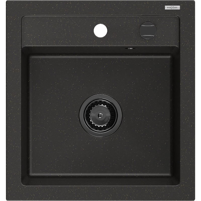Mexen Vito granitni sudoper s 1 odjeljkom 520 x 490 mm, crni/zlatni metalik, crni sifon - 6503521000-75-B