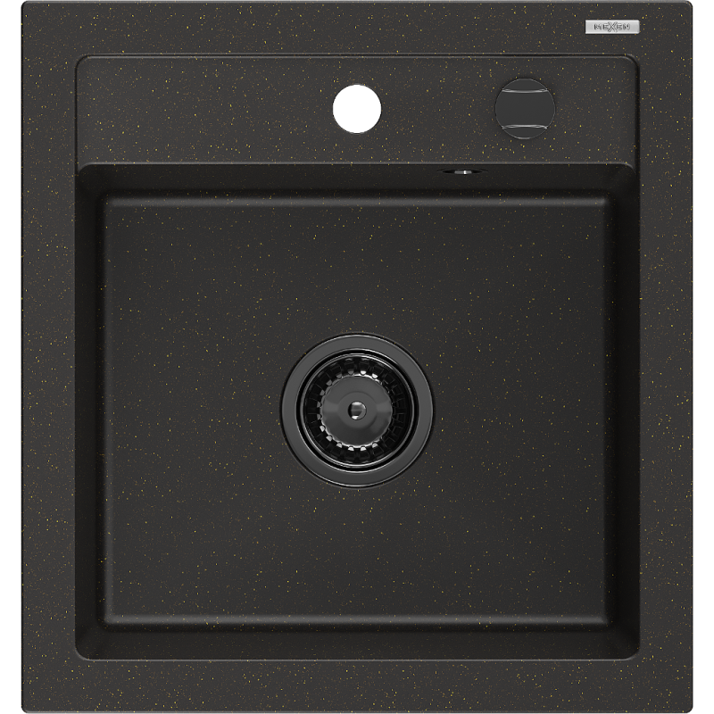Mexen Vito Granitspüle 1-Becken 520 x 490 mm, schwarz/gold metallic, schwarzer Siphon - 6503521000-75-B
