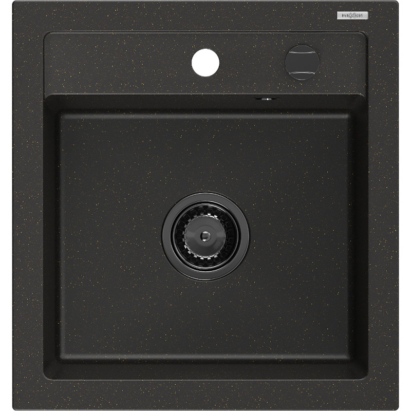 Mexen Vito Granitspüle 1-Kammer 520 x 490 mm, schwarz/gold metallic, schwarzer Siphon - 6503521000-75-B