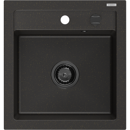 Mexen Vito évier en granit 1-bac 520 x 490 mm, noir/doré métallique, siphon noir - 6503521000-75-B