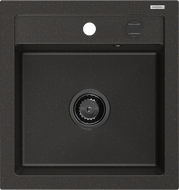 Mexen Vito évier en granit 1-bac 520 x 490 mm, noir/doré métallique, siphon noir - 6503521000-75-B