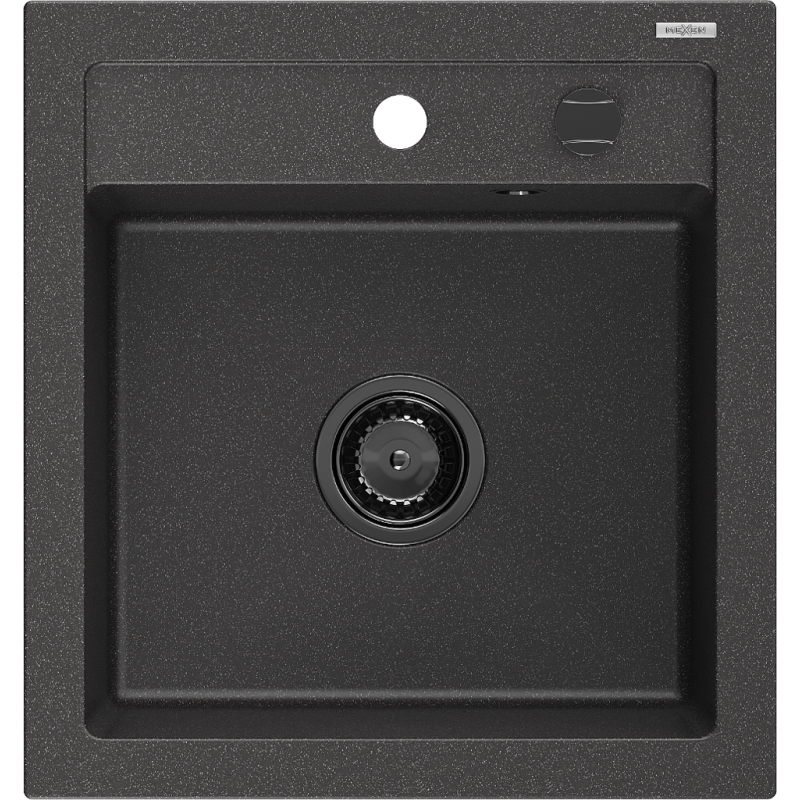 Mexen Vito fregadero de granito de 1 cámara 520 x 490 mm, negro moteado, sifón negro - 6503521000-76-B