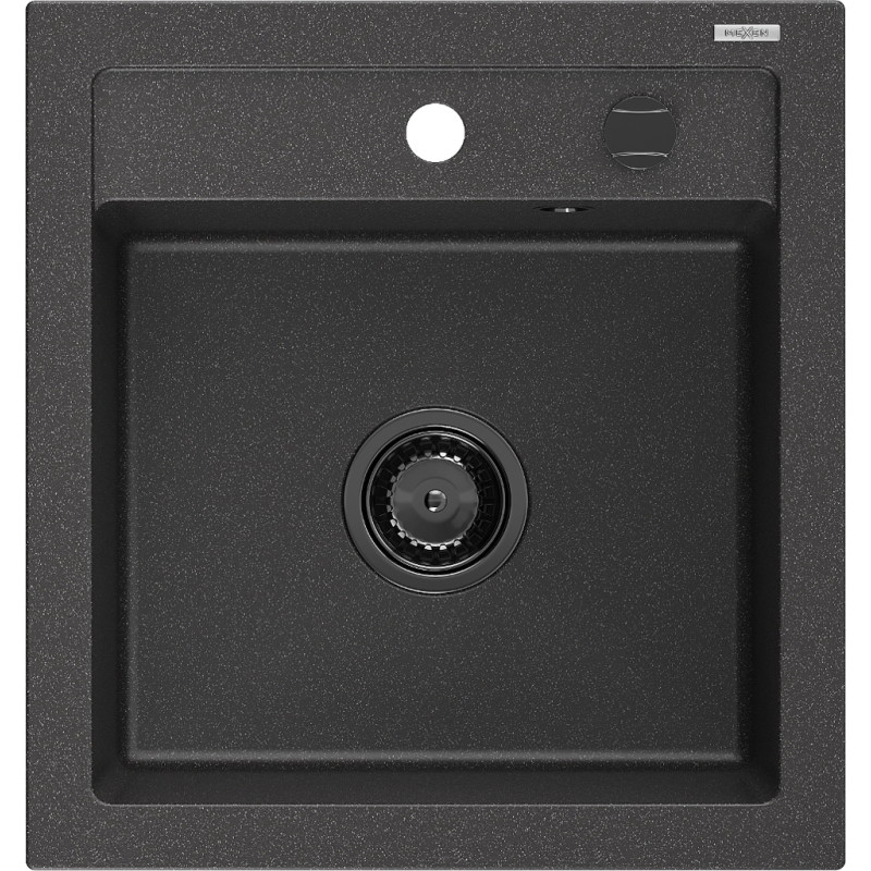 Mexen Vito granieten spoelbak met 1 bak 520 x 490 mm, zwart gespikkeld, zwarte sifon - 6503521000-76-B