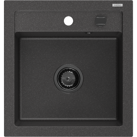 Mexen Vito Granit-Spullstee mat 1-Kummer 520 x 490 mm, schwaarz gesprenkelt, schwaarz Syphon - 6503521000-76-B