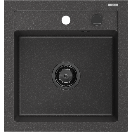 Mexen Vito Granitspüle 1-becken 520 x 490 mm, schwarz gesprenkelt, schwarzer Siphon - 6503521000-76-B