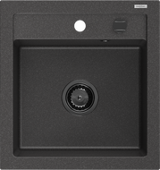 Mexen Vito évier en granit 1 bac 520 x 490 mm, noir moucheté, siphon noir - 6503521000-76-B