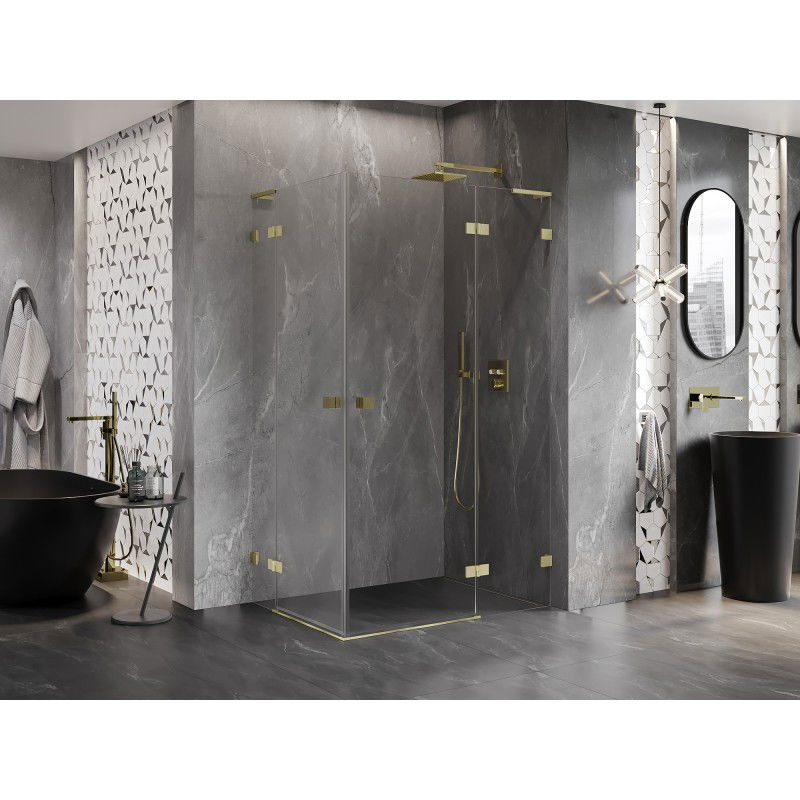Mexen Lunar L Duo Duschkabine, schwenkbar, rechts 115 x 85 cm, transparent, gebürstetes Gold - 834L-115P-085L-55-00