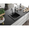 Mexen Vito évier de cuisine en granit 1 bac 520 x 490 mm, noir, siphon noir - 6503521000-77-B