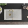 Mexen Cesar Granitspüle 1-Becken mit Abtropffläche 775 x 470 mm, weiß, goldener Siphon - 6514771010-20-G