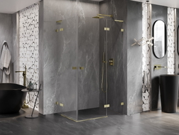 Mexen Lunar L Duo kabina za tuš s desnom zakretnom vratom 115 x 100 cm, transparentna, zlatna brušena - 834L-115P-100L-55-00