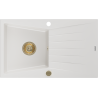 Mexen Cesar granieten spoelbak met 1 compartiment en afdruiprek 775 x 470 mm, wit, gouden sifon - 6514771010-20-G