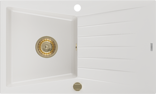 Mexen Cesar granitdiskbänk med 1 fack och avrinning 775 x 470 mm, vit, gyllene avloppssats - 6514771010-20-G