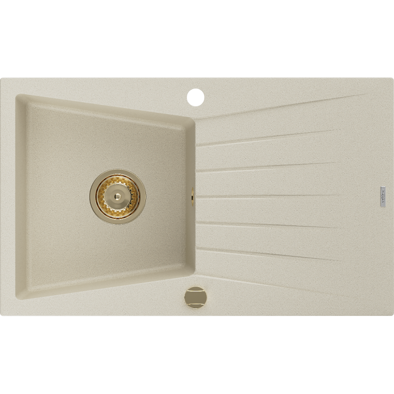 Mexen Cesar évier en granit 1 bac avec égouttoir 775 x 470 mm, beige, siphon doré - 6514771010-69-G