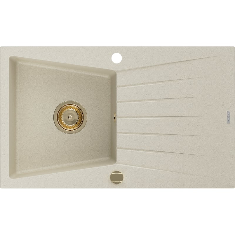 Mexen Cesar granitni sudoper s jednom komorom s ocjeđivačem 775 x 470 mm, bež, zlatni sifon - 6514771010-69-G