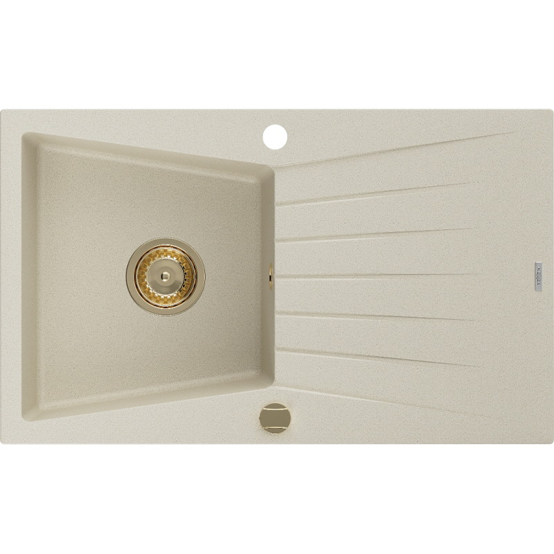 Mexen Cesar Granitspüle 1-Becken mit Abtropffläche 775 x 470 mm, beige, Siphon gold - 6514771010-69-G