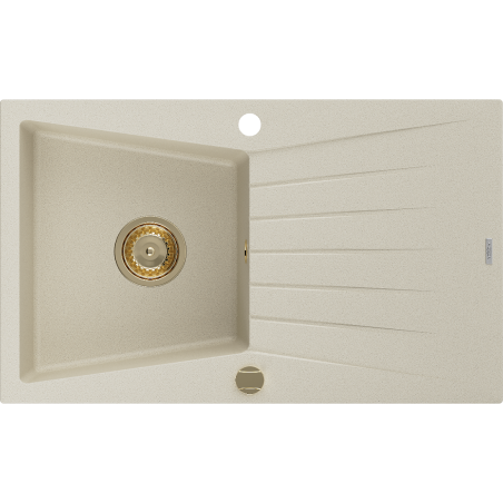 Mexen Cesar évier en granit 1 bac avec égouttoir 775 x 470 mm, beige, siphon doré - 6514771010-69-G