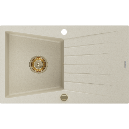 Mexen Cesar Granitspüle 1-Becken mit Abtropffläche 775 x 470 mm, beige, goldener Siphon - 6514771010-69-G