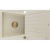 Mexen Cesar fregadero de granito de 1 cubeta con escurridor 775 x 470 mm, beige, sifón dorado - 6514771010-69-G
