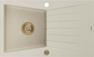 Mexen Cesar granieten spoelbak 1-komerig met afdruiprek 775 x 470 mm, beige, gouden sifon - 6514771010-69-G