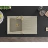 Mexen Cesar évier en granit 1 bac avec égouttoir 775 x 470 mm, beige, siphon doré - 6514771010-69-G