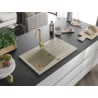 Mexen Cesar évier en granit 1 bac avec égouttoir 775 x 470 mm, beige, siphon doré - 6514771010-69-G