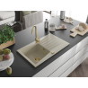 Mexen Cesar Granitspüle 1-beckig mit Abtropffläche 775 x 470 mm, beige, goldener Siphon - 6514771010-69-G