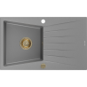 Mexen Cesar lava-louça de granito 1-cuba com escorredor 775 x 470 mm, cinza, sifão dourado - 6514771010-71-G