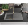 Mexen Cesar Granitspüle 1-beckig mit Abtropffläche 775 x 470 mm, Grau, Goldener Siphon - 6514771010-71-G