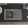 Mexen Cesar Granitspüle 1-beckig mit Abtropffläche 775 x 470 mm, Grau, Goldener Siphon - 6514771010-71-G