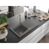 Mexen Cesar Granitspüle 1-beckig mit Abtropffläche 775 x 470 mm, Grau, Goldener Siphon - 6514771010-71-G
