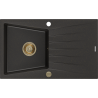 Mexen Cesar fregadero de granito de 1 compartimento con escurridor 775 x 470 mm, negro/metal dorado, sifón dorado