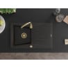 Mexen Cesar granite kitchen sink single bowl with drainer 775 x 470 mm, black/gold metallic, gold siphon - 6514771010-75-G