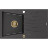 Mexen Cesar Granitspüle 1-Becken mit Abtropffläche 775 x 470 mm, schwarz gesprenkelt, goldener Siphon - 6514771010-76-G