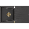 Mexen Cesar zlewozmywak granitowy 1-komorowy z ociekaczem 775 x 470 mm, czarny nakrapiany, syfon złoty - 6514771010-76-G