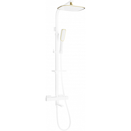 Mexen CQ49 conjunto de bañera y ducha con ducha de lluvia y grifo termostático, blanco/dorado - 779104995-25