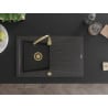 Mexen Cesar Granitspüle 1-Becken mit Abtropffläche 775 x 470 mm, schwarz gesprenkelt, goldener Siphon - 6514771010-76-G