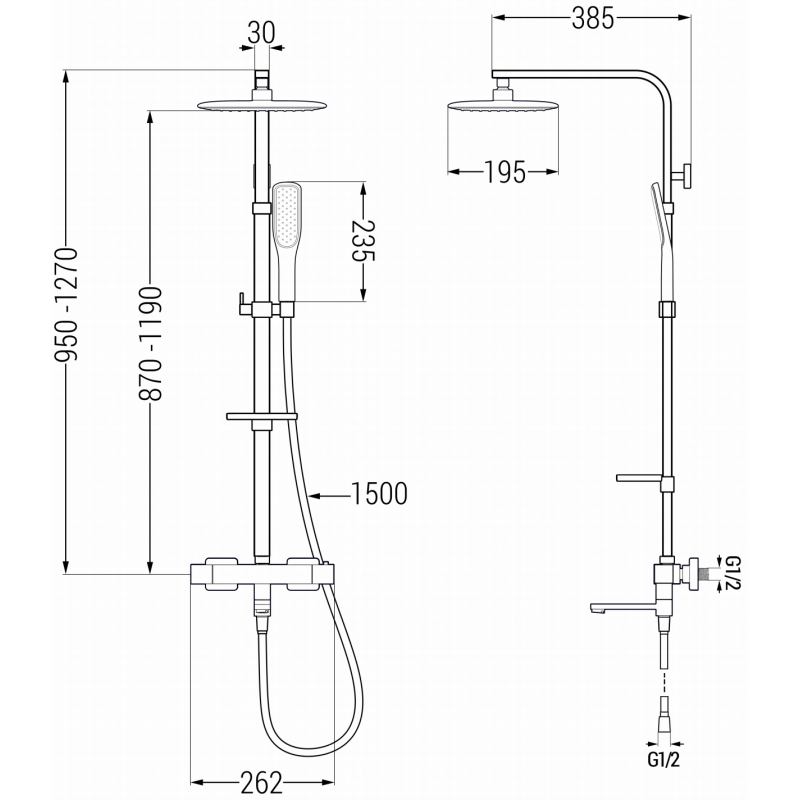 Mexen CQ49 bad-douche combinatie met regendouche en thermostatische kraan, zwart/goud - 779104995-75