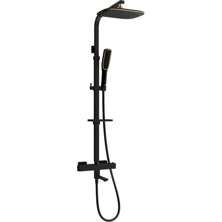 Mexen CQ49 conjunto de ducha y bañera con rociador y grifo termostático, negro/dorado - 779104995-75
