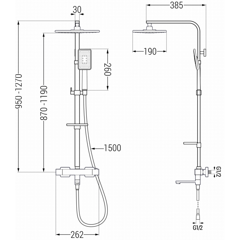 Mexen CQ54 bad- en doucheset met regendouche en thermostatische kraan, wit/chroom - 779105495-21