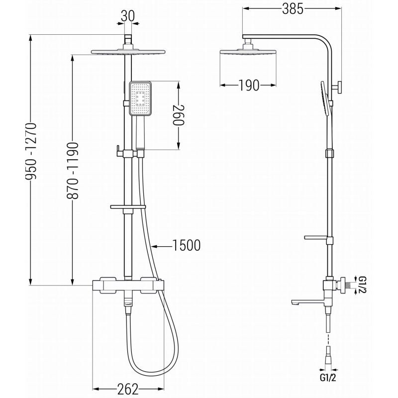 Mexen CQ54 set da vasca-doccia con soffione e rubinetto termostatico, nero/cromo - 779105495-71