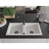 Mexen Mario évier en granit 2 compartiments 820 x 436 mm, blanc, siphon noir - 6504822000-20-B