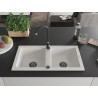 Mexen Mario granitische gootsteen met 2 kamers 820 x 436 mm, wit, zwarte sifon - 6504822000-20-B