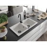 Mexen Mario évier en granit 2 compartiments 820 x 436 mm, blanc, siphon noir - 6504822000-20-B