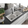 Mexen Mario granitspüle 2-kammer 820 x 436 mm, weiß, schwarzer siphon - 6504822000-20-B